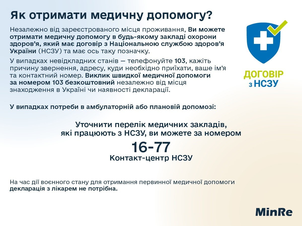 Інформація про можливість отримання беоплатних ліків та медичної допомоги для внутрішньо переміщених осіб